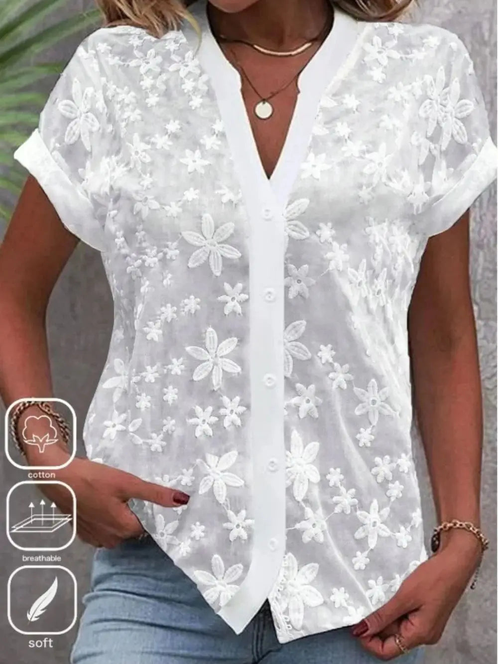 Women’s Cropped White Lace Blouse – Eyelet Cut Embroidery Hollow Out Summer Top 👚☀️