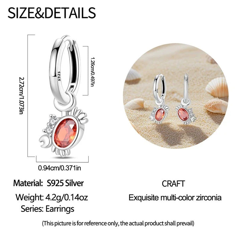New Original 925 Sterling Silver Sweetheart Bow & Crab Ocean Earrings | Donut Zircon Round Design Women’s Fine Jewelry