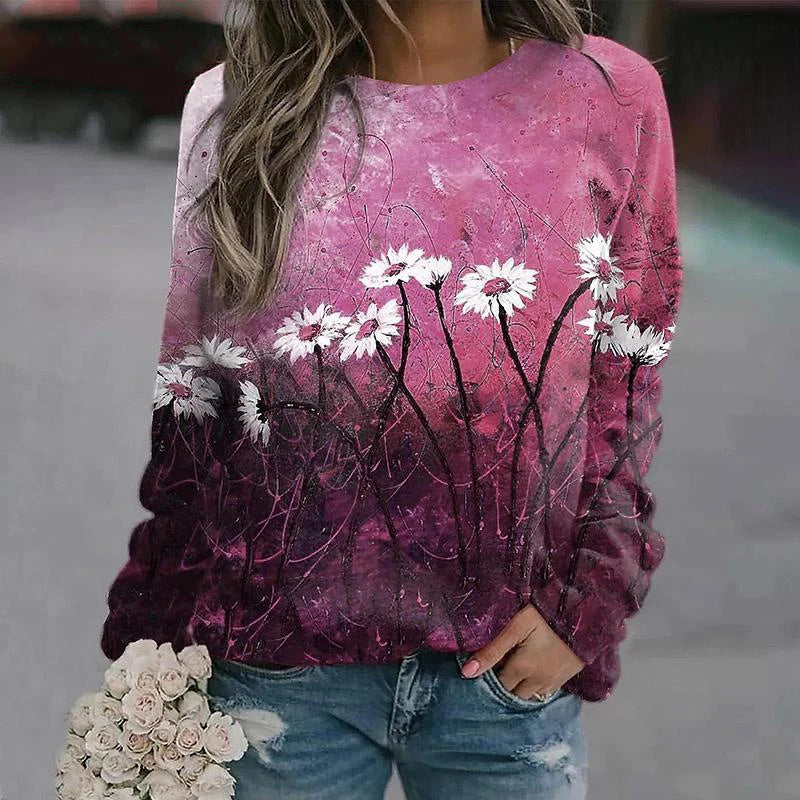 Autumn Women’s Floral 3D Print Hoodie – Streetwear Long Sleeve Pullover Y2K Fashion Top