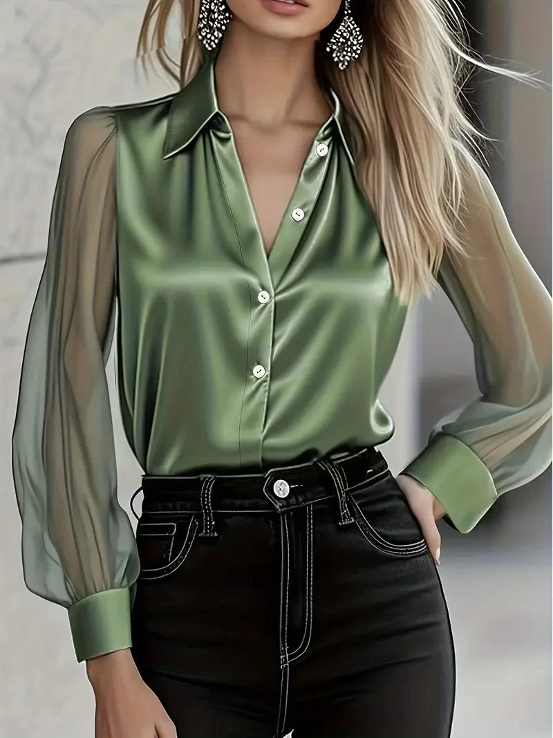 Autumn New Women’s Light Luxury Satin Shirt – High-End Long Sleeve Versatile Age-Reducing Top 🍂✨