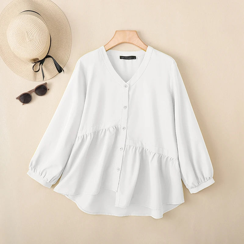 2025 ZANZEA Women’s Autumn Blouse – Casual V-Neck Long Sleeve Solid Button-Up OL Work Shirt 👚🍂