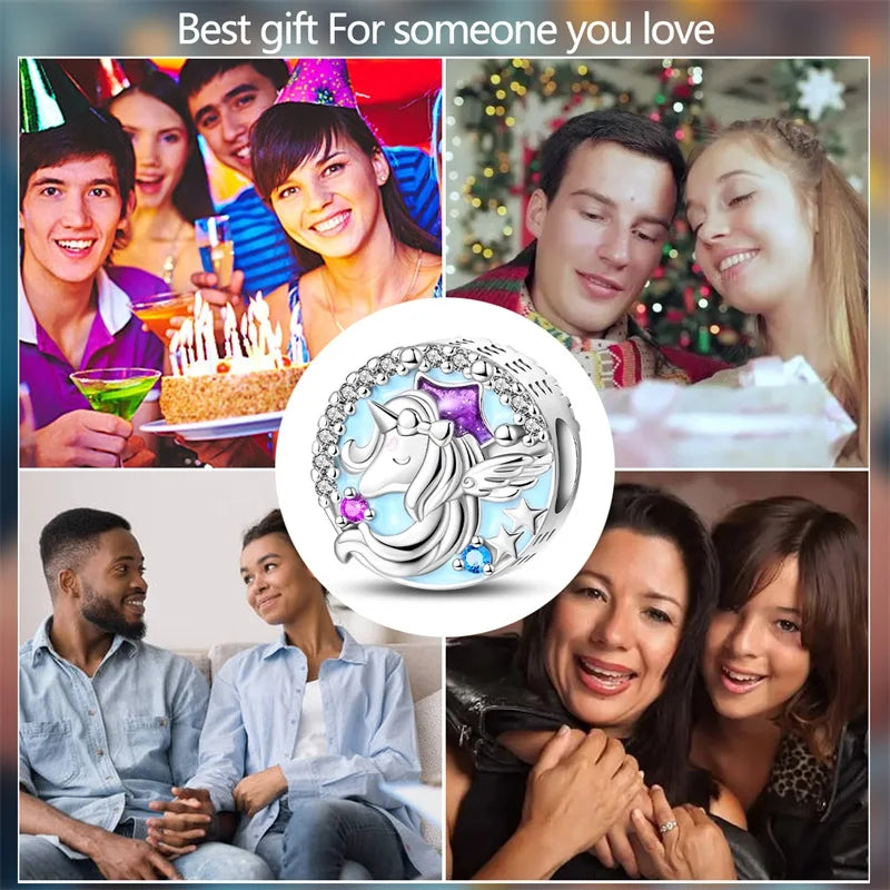 925 Silver Plated Magic Mirror Princess Angel Pink Charm Beads | Fits Original Pan 925 Bracelet | Exquisite DIY Jewelry