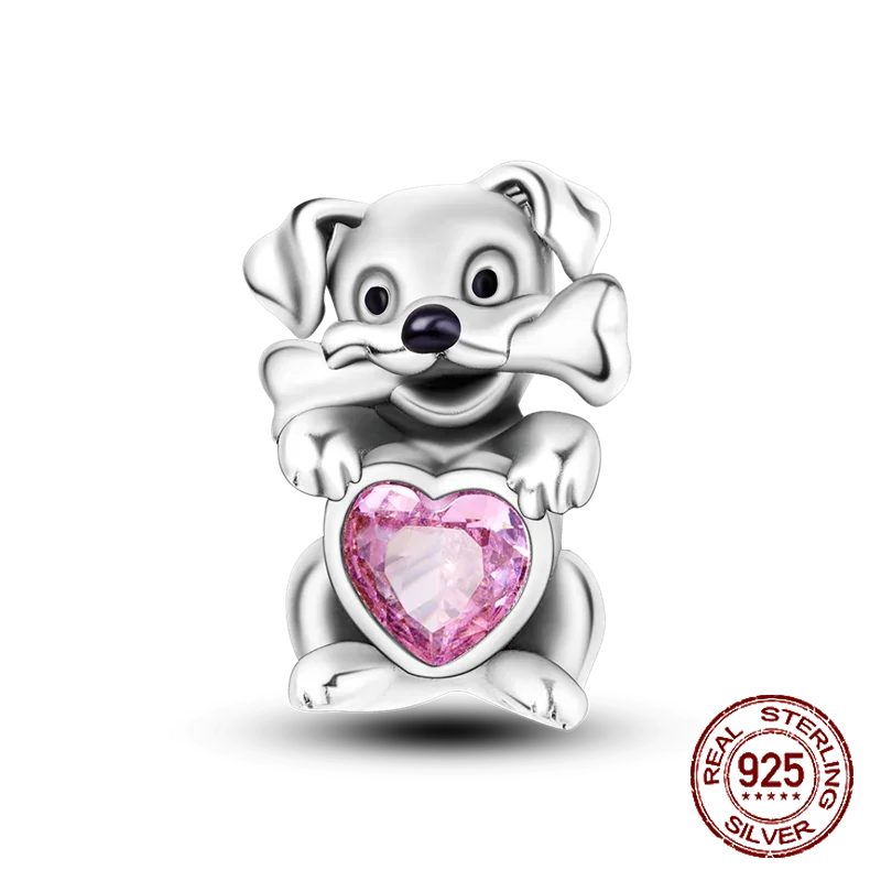 925 Sterling Silver Pink Cat & Dog Paw Charm Bead | Animal Claw Bone Beads for 925 Bracelet DIY Jewelry Gift