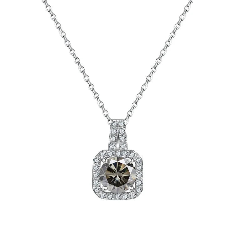 Classic Square 925 Sterling Silver Women’s Necklace – 1 Carat D Color Moissanite Luxury Jewelry for Date & Party