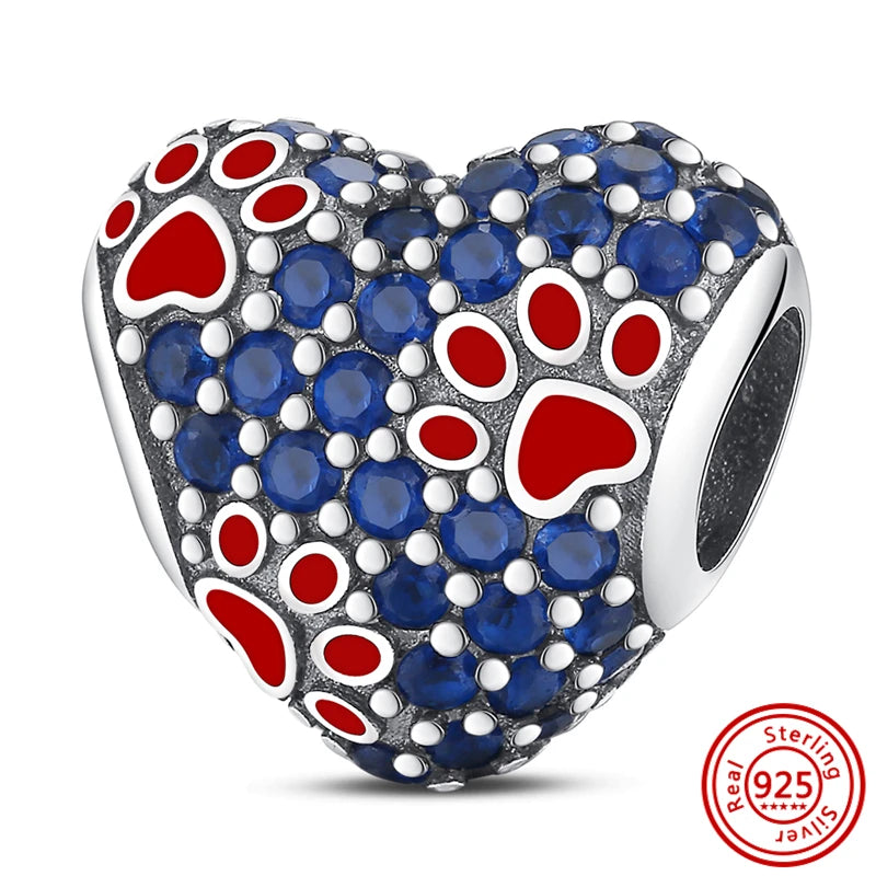 New 925 Sterling Silver Heart Paw Print Bone Clover Flower Heartbeat Charms | Fit Original Bracelet Women Jewelry Gift