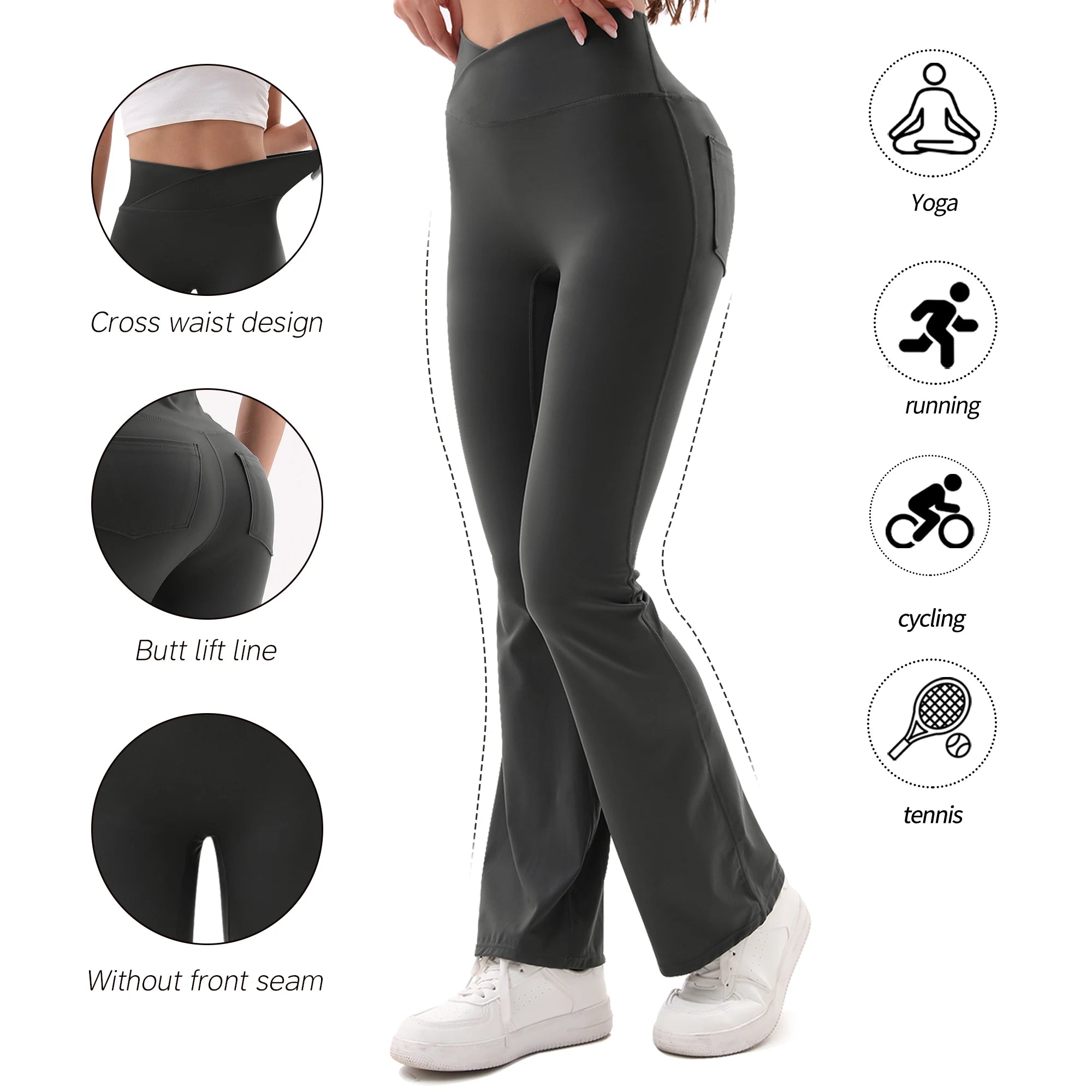 Crossover V-Waist Flare Leggings – Women’s High Waist Tummy Control Wide Leg Yoga & Workout Pants