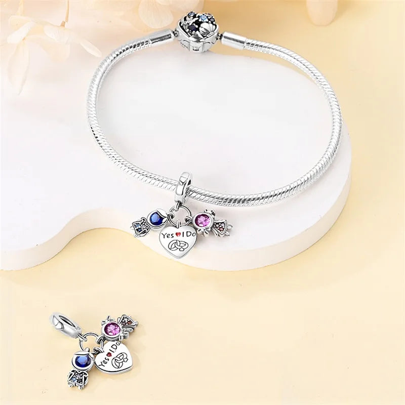 925 Sterling Silver Sweetheart Sister Charm | Fit Original Pandora & 3mm Bracelets DIY Jewelry Gift for Women