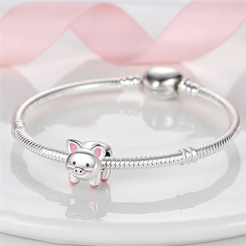 Cute Pet Kitten Puppy Sheep Charms | Fit 925 Original Pandora Bracelets | Colorful Zircon Beads DIY Jewelry Gift