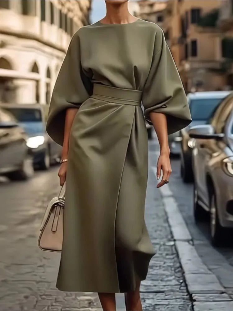 Elegant Long Sleeve Black Maxi Dress for Women | 2025 Loose O-Neck Casual Fashion Long Dress