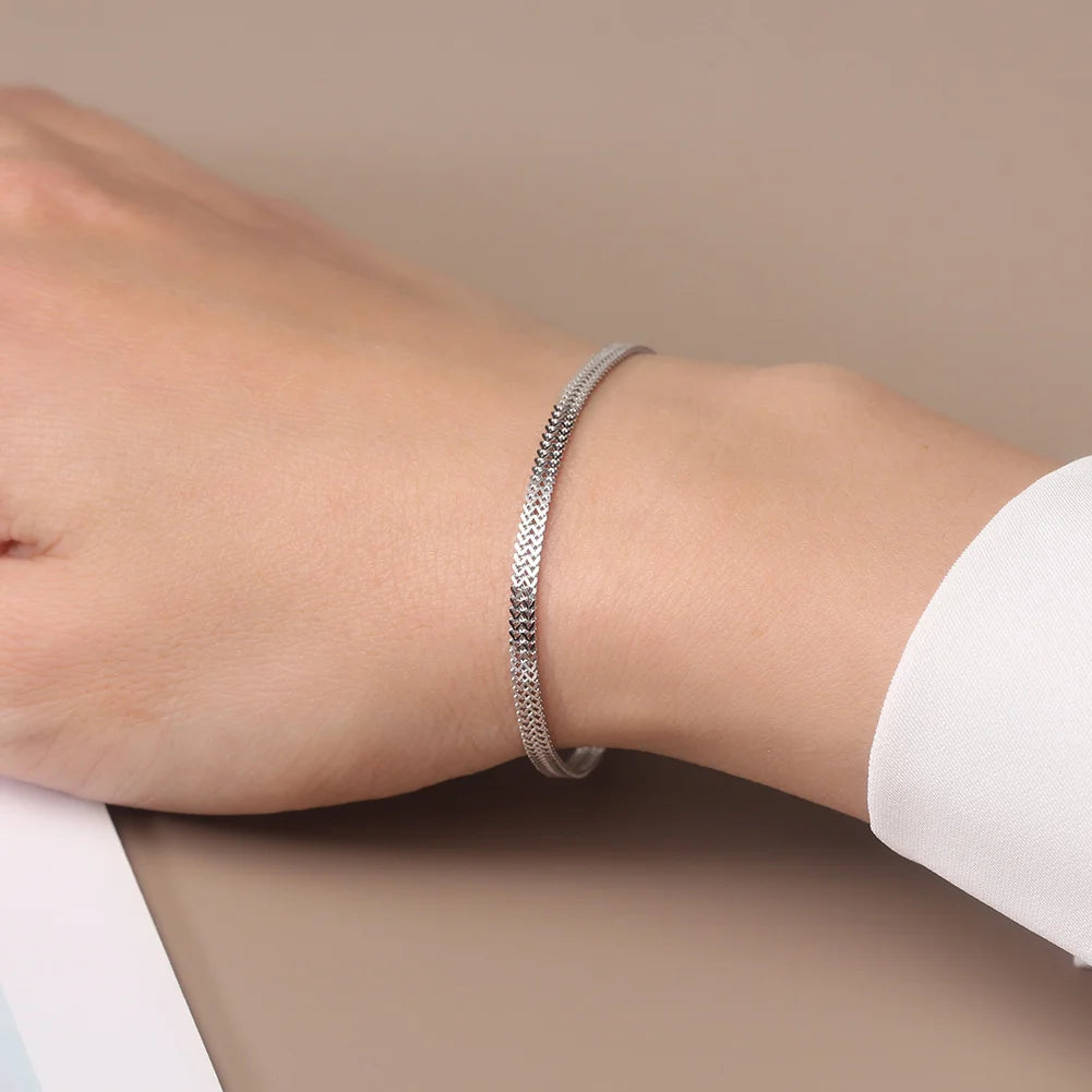 Rinntin 925 Sterling Silver 2.8mm Flat Mesh Chain Bracelet – Unisex Daily Wear