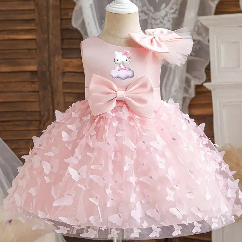 Hello Kitty Girls Princess Butterfly Dress – Toddler Birthday, Wedding & Christmas Party Luxury Gown for Kids