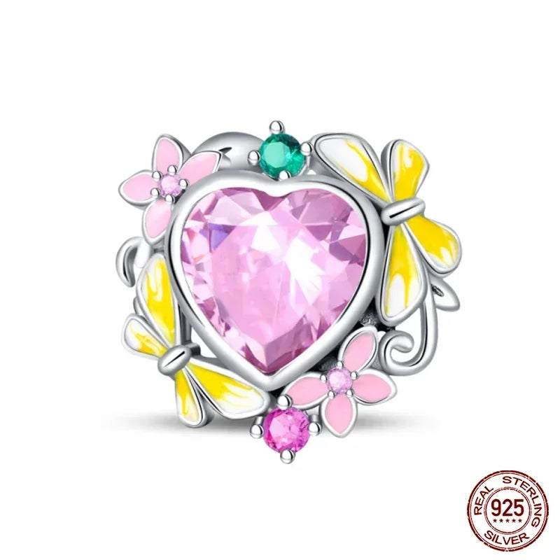 925 Sterling Silver Classic Purple Retro Heart Charm | Lotus Angel Beads for Bracelet & Necklace DIY Jewelry