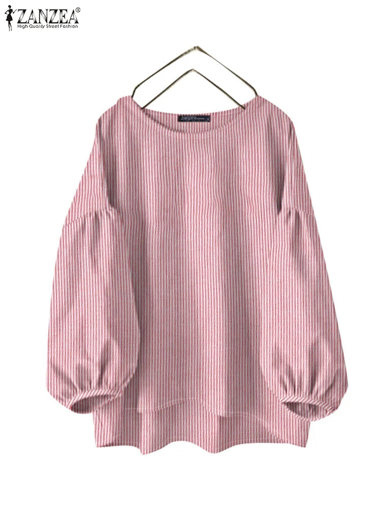 ZANZEA Fashion Striped Work OL Blouse – O-Neck Long Sleeve Loose Vintage Shirt Autumn Women Tops 👚🍂