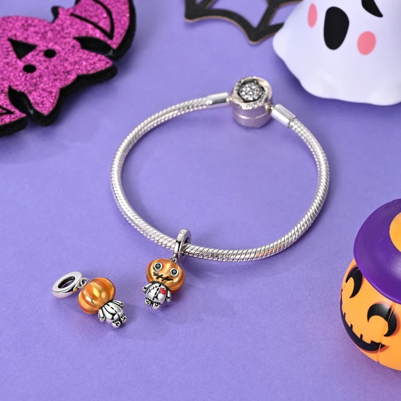 925 Sterling Silver Halloween Series Charms | Pumpkin, Witch, Skull & Candy Beads Fit Original Bracelet DIY Jewelry