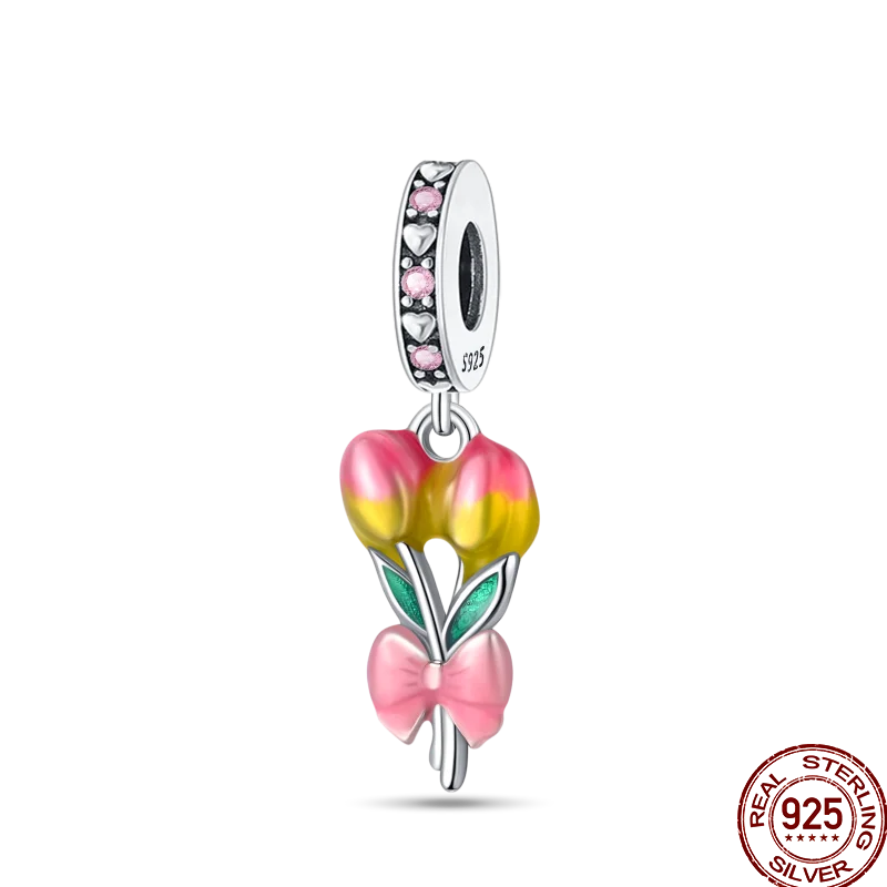 925 Sterling Silver Golden Zircon Saturn Flower Butterfly Charm Bead Fit 3MM Original Bracelet Women DIY Jewelry