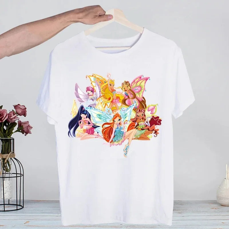 Butterfly Fairy Graphic T-Shirt | Women’s 90s Trend White Short Sleeve Tee | Casual Printed Top