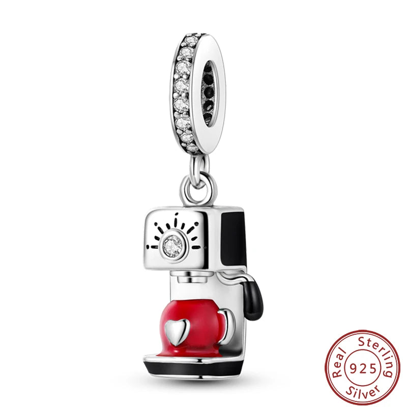 925 Sterling Silver Dessert Afternoon Tea Charm – Coffee, Cake, Pizza & Fries Beads Fit Original Pandora Bracelet DIY Jewelry