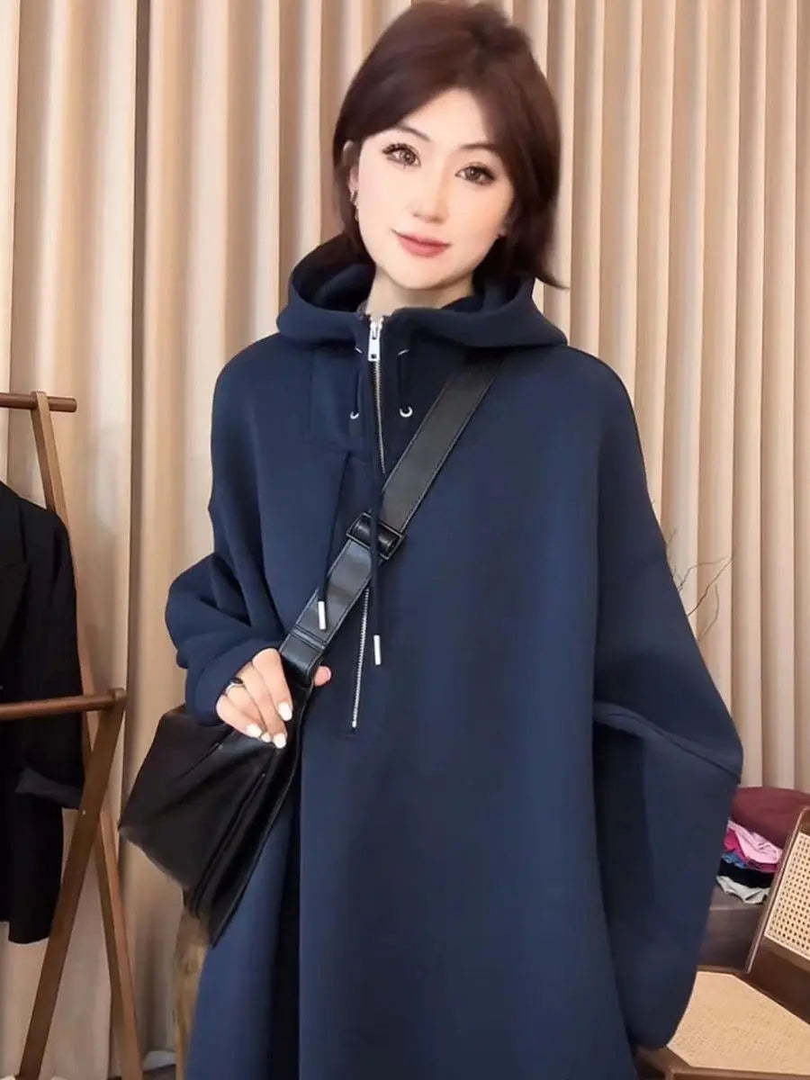 🤰 Plus Size Maternity Sweatshirt Dress 👗 Autumn Winter Straight Cut Long Dress 🌸 Women's Lazy Sleeve Comfortable Outfit