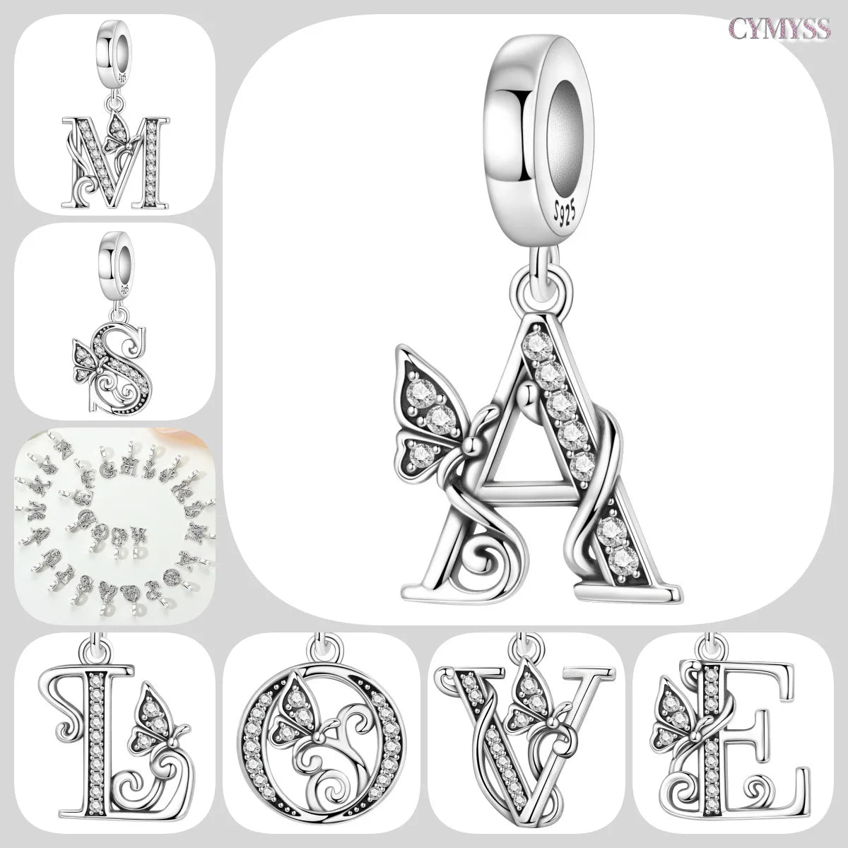 Original S925 Sterling Silver Butterfly & A-Z Letter Beads – DIY Bracelet & Necklace Jewelry