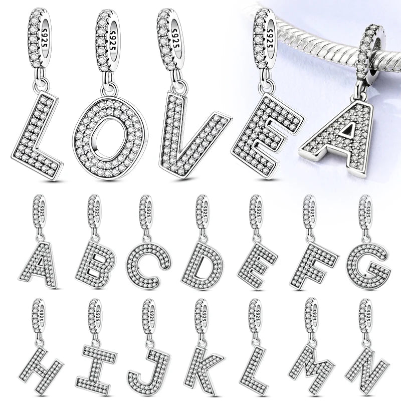 New 26 A–Z Letter Charms Beads 925 Sterling Silver | Alphabet Pendant Fit Original Bracelet Women Jewelry Gift