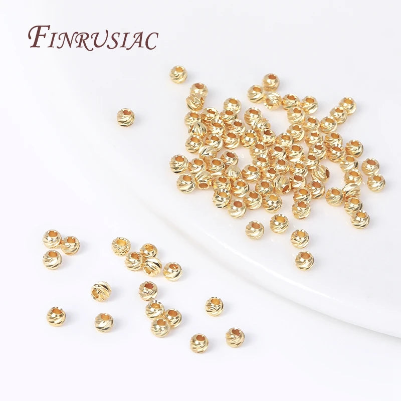 18K Gold Plated Brass Spacer Beads – Cut Pattern Round Stripe Separators for DIY Jewelry Making Accessories