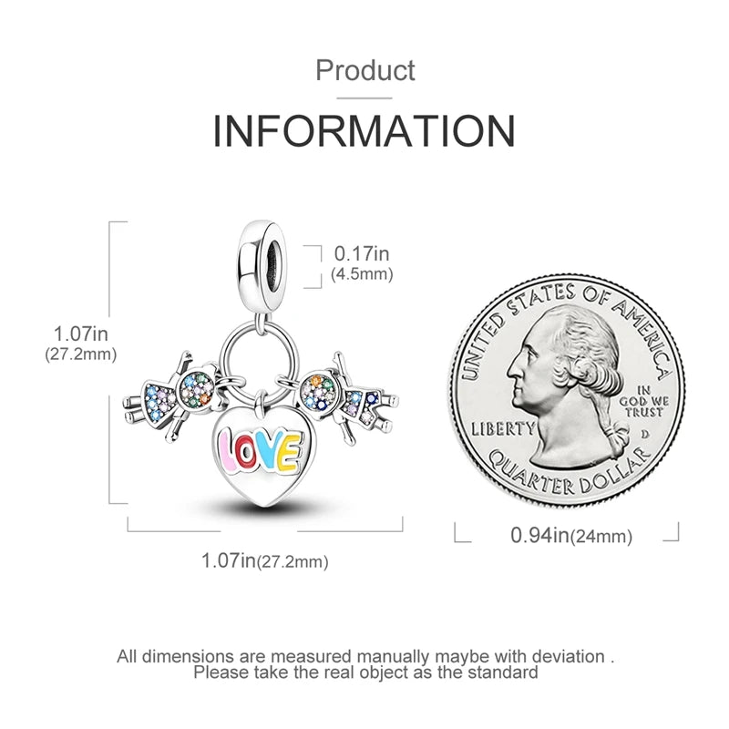 925 Sterling Silver Sweetheart Sister Charm | Fit Original Pandora & 3mm Bracelets DIY Jewelry Gift for Women