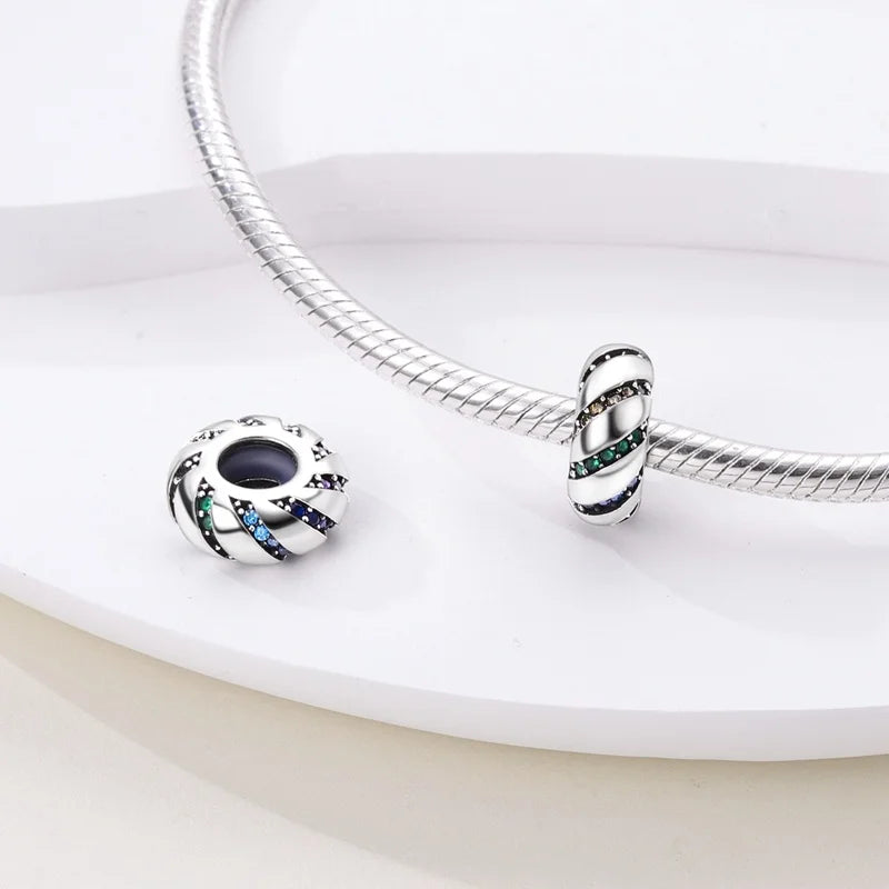 925 Sterling Silver Round Colored Zircon Spacer Beads – Fits Pandora Original Bracelets DIY Exquisite Party Jewelry