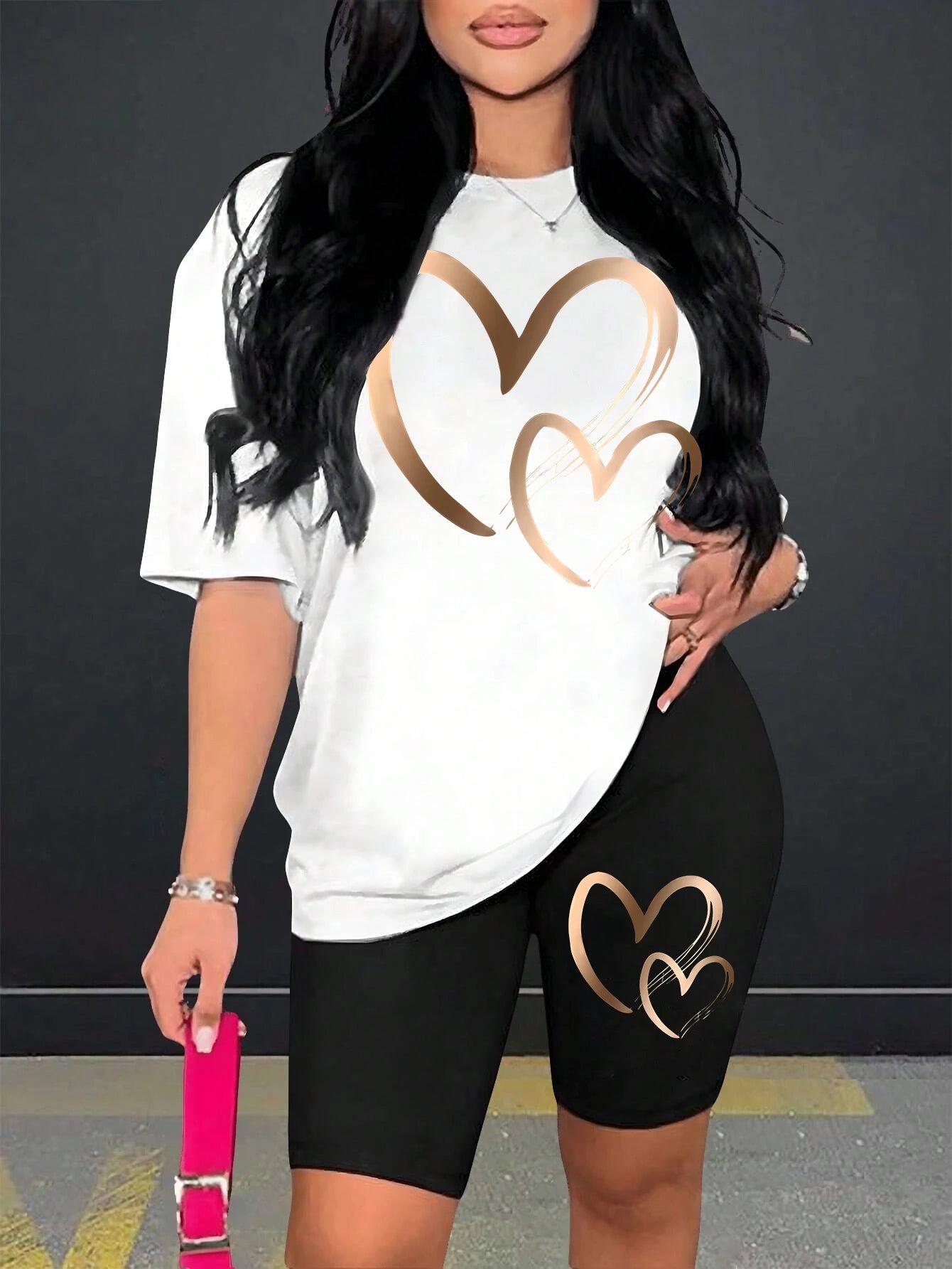 Women’s Love Pattern Cotton Two-Piece Set – Hip Hop Summer T-Shirt & Shorts Soft Breathable 👕💖