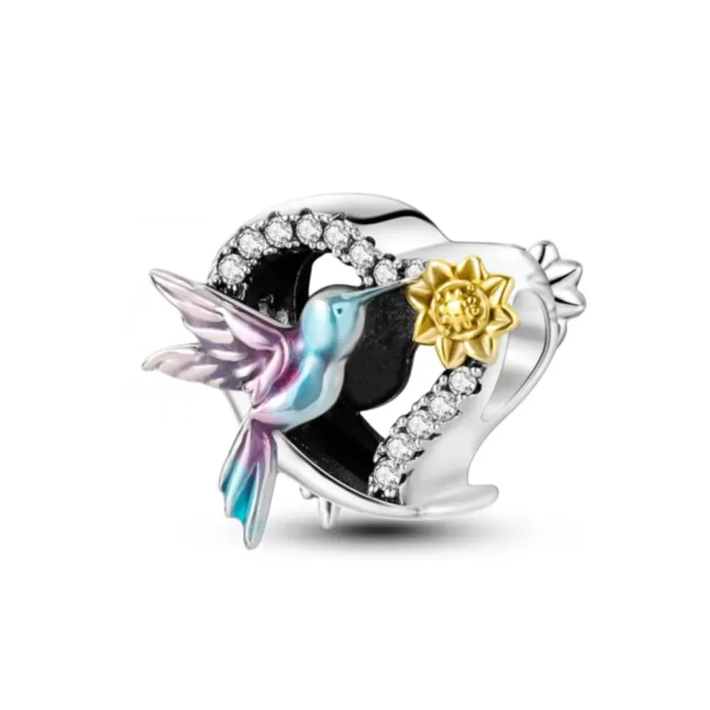New 925 Sterling Silver Hummingbird & Swallow Pendant Charm | Bird Bead for Original European Bracelet DIY Women’s Jewelry