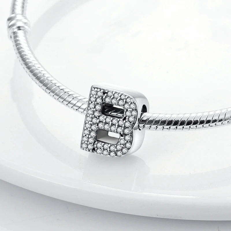 925 Sterling Silver A–Z Alphabet Letter Charms | 26 Letters Beads Fit Original Bracelet DIY Jewelry Making Gift
