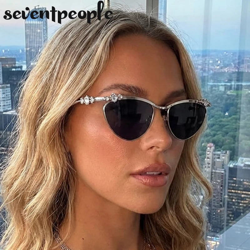 Sexy Cat Eye Punk Sunglasses for Women 2025 – Luxury Brand Metal Rhinestones Sun Glasses | Trendy Classic Shades for Ladies