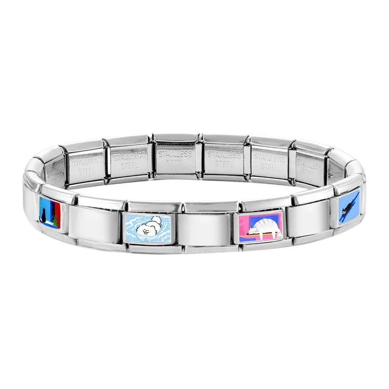 2025 Original Y2K Colorful Cute Cartoon Cats Dogs Italian Charm Links Fit 9mm Stainless Steel Bracelet Men Women DIY Making Gift