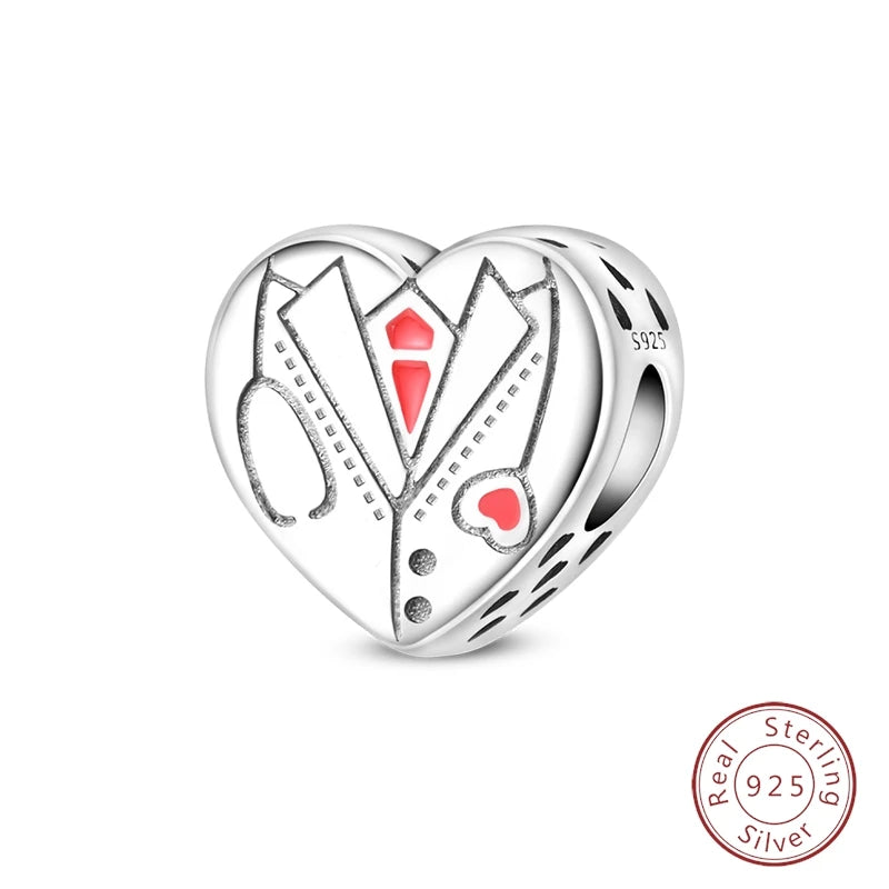 Doctor Nurse 925 Sterling Silver Charms Beads | Original Trendy Medical Pendant for DIY Bracelet Jewelry