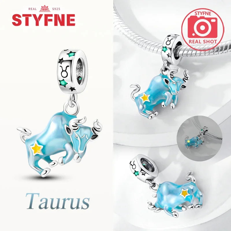 925 Sterling Silver Luminous Constellation Zodiac Charm – Scorpio, Aries, Cancer Pendant Bead Fit Original Pandora Bracelet Women Jewelry