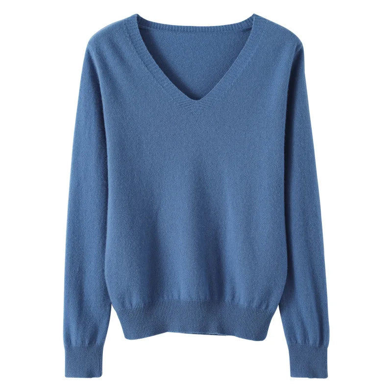 2025 Women’s V-Neck Knitted Sweater | Slim Fit Soft Knit Pullover for Autumn & Winter