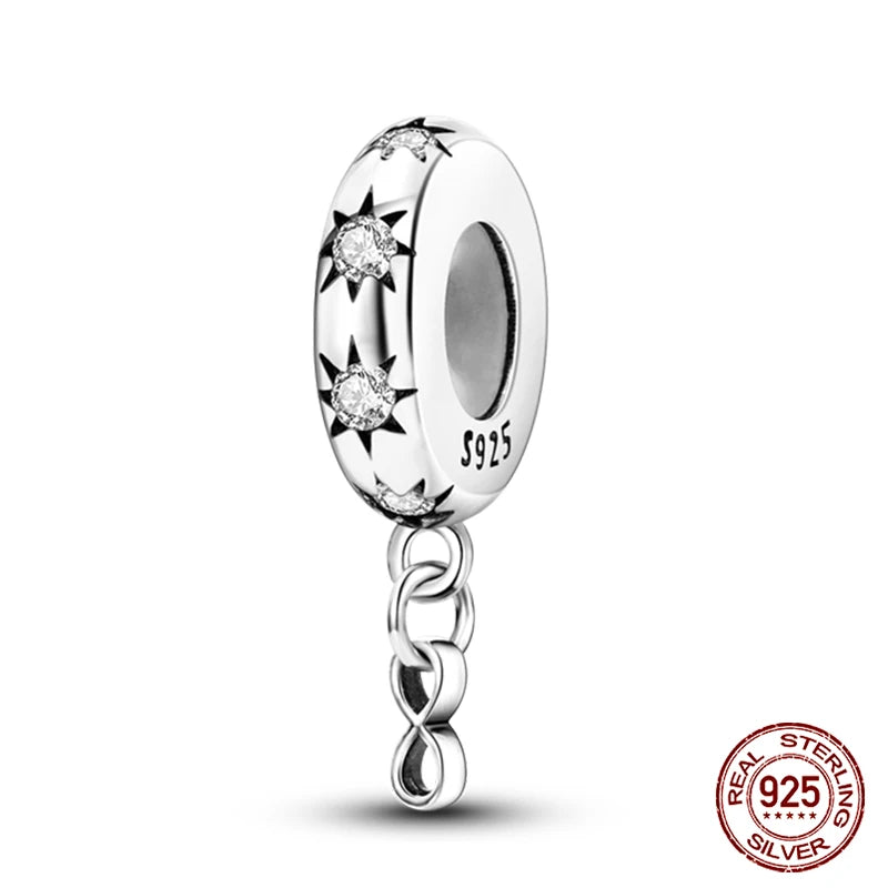 925 Sterling Silver Luminous Butterfly Star Moon Charm Bead | Round Clasp Bead for 3mm DIY Bracelet Jewelry Gift