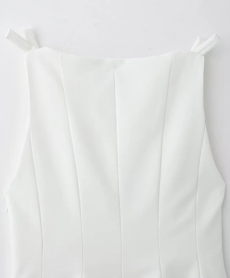 MUJER White & Black Sleeveless Tops | Women’s Off-Shoulder & Pleated Casual Tank 2025
