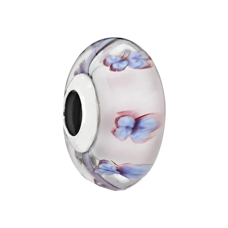 925 Sterling Silver Murano Glass Galaxy & Clover Heart Beads | Fit Pandora Bracelet DIY Jewelry Gift for Mum
