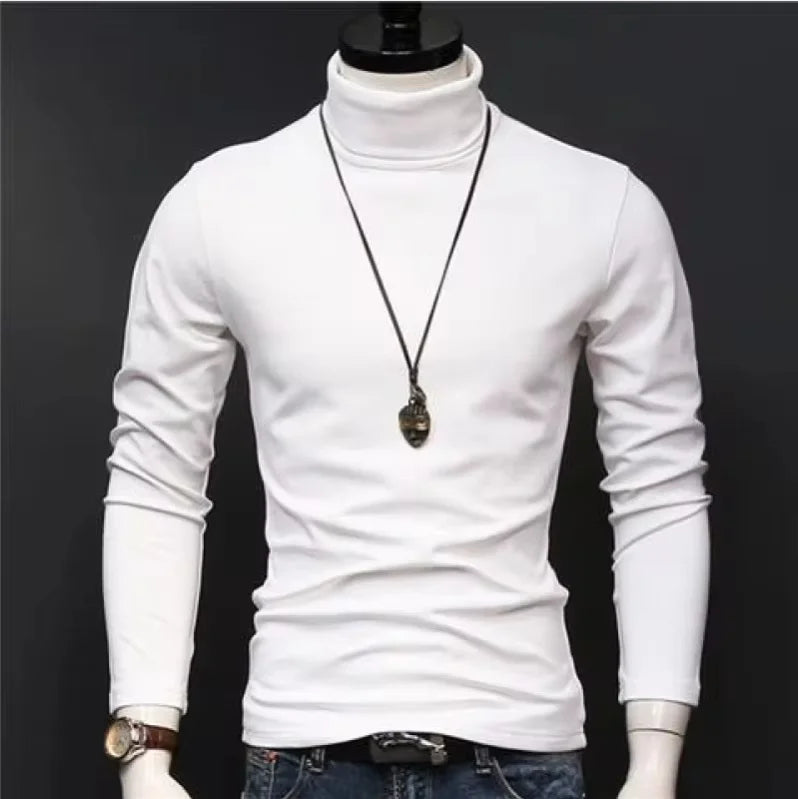 Men’s Slim Fit Turtleneck Shirt | Fall/Winter Solid Black Long Sleeve Inner Wear