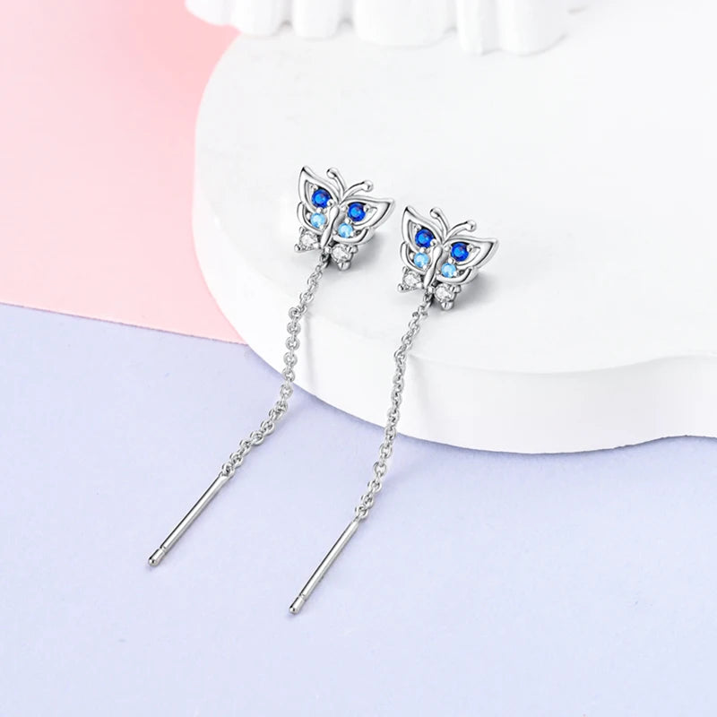 925 Sterling Silver Colorful Butterfly Hoop Earrings | Pave CZ Elegant Gothic Jewelry for Women & Friends