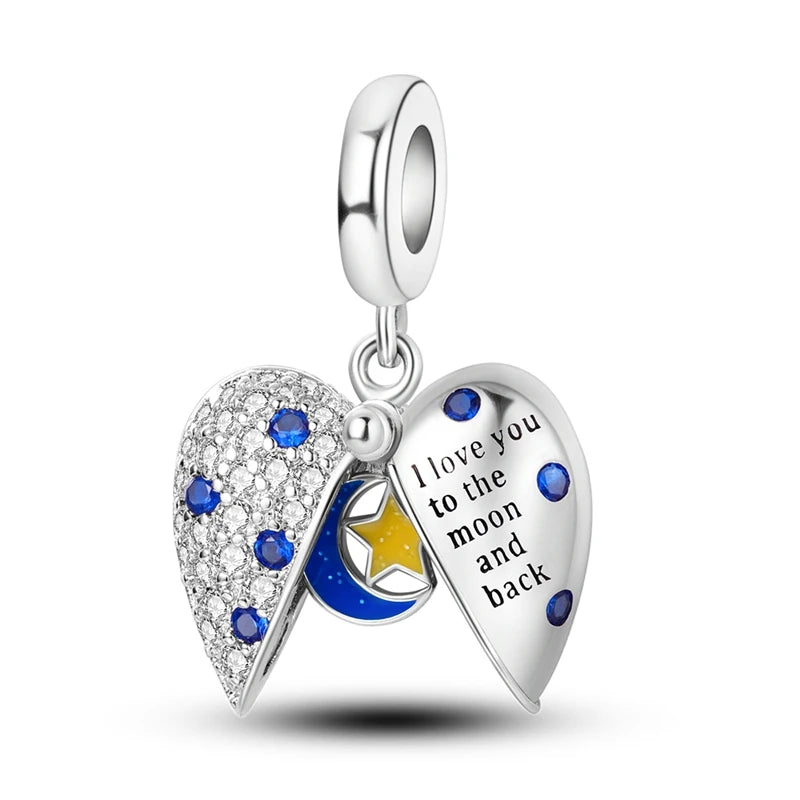 Blue 925 Sterling Silver Rotating Evil Eye Palm Moon Starry Sky Charms | Fit Original Bracelet Pendant Women Jewelry