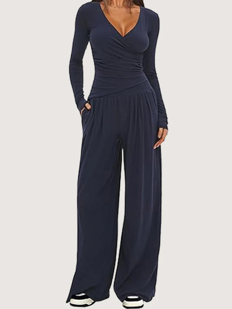 2025 Autumn Winter Women's Wide Leg Pants Set – Long Sleeve Multi-Occasion Sportswear & Commuting Hot Seller 🍂✨