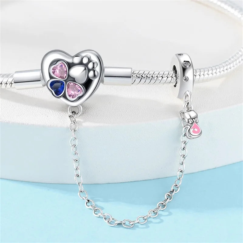 925 Sterling Silver Heart Moon Sun Clasp Charm Bracelet | 17–20CM Original Bracelet for Women | Fits Pandora DIY Beads Jewelry