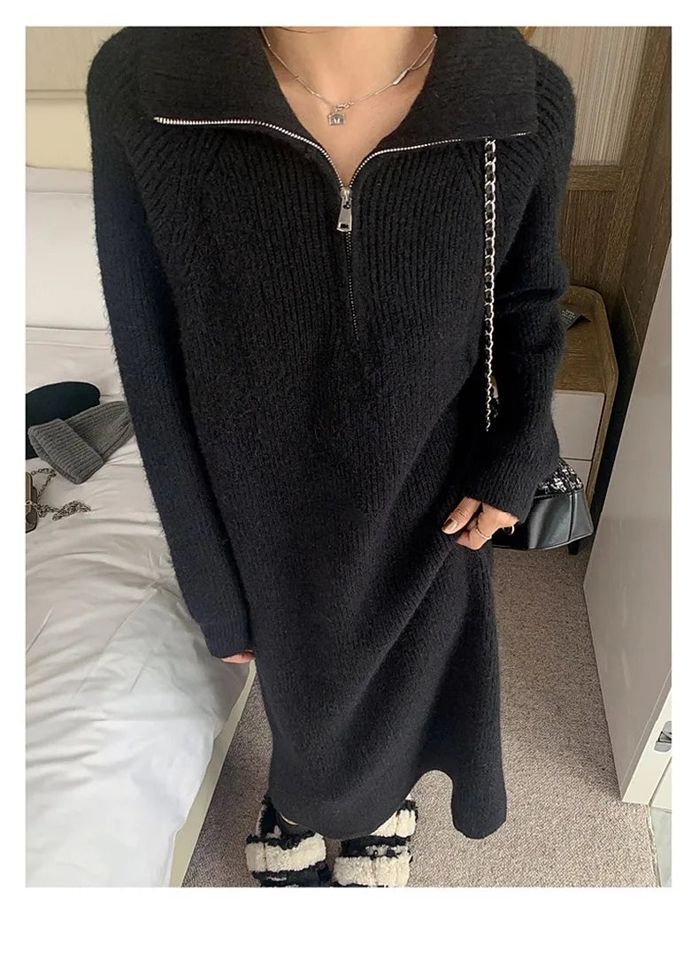 Long Sve Knitted Dr Women's Spring Autumn Loose Lazy Sle Long Dr Inner Wear Sweater Dr Commute Sle Polyester ...