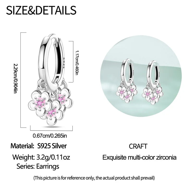 Original 925 Sterling Silver Fruit Series Earrings | Cherry & Strawberry Zircon Hoop Studs for Women Girls Party Jewelry