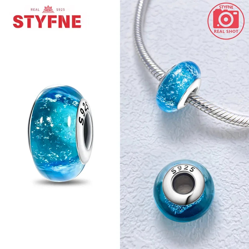 925 Sterling Silver Blue Series Crystal Enamel Murano Bead | Fit Original Bracelet Women DIY Fine Jewelry Gift