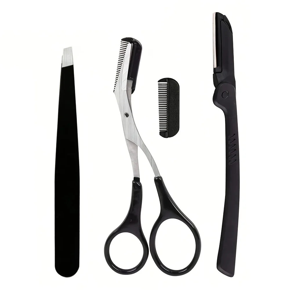 4pcs Women’s Facial Hair Removal Kit | Stainless Steel Eyebrow Shaping & Beauty Tool Set