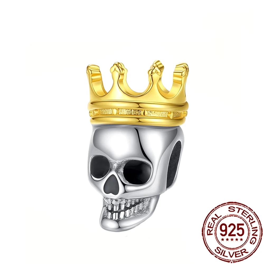 Gothic 925 Sterling Silver Grim Reaper Skull Charm Bead Fit Pandora Bracelet