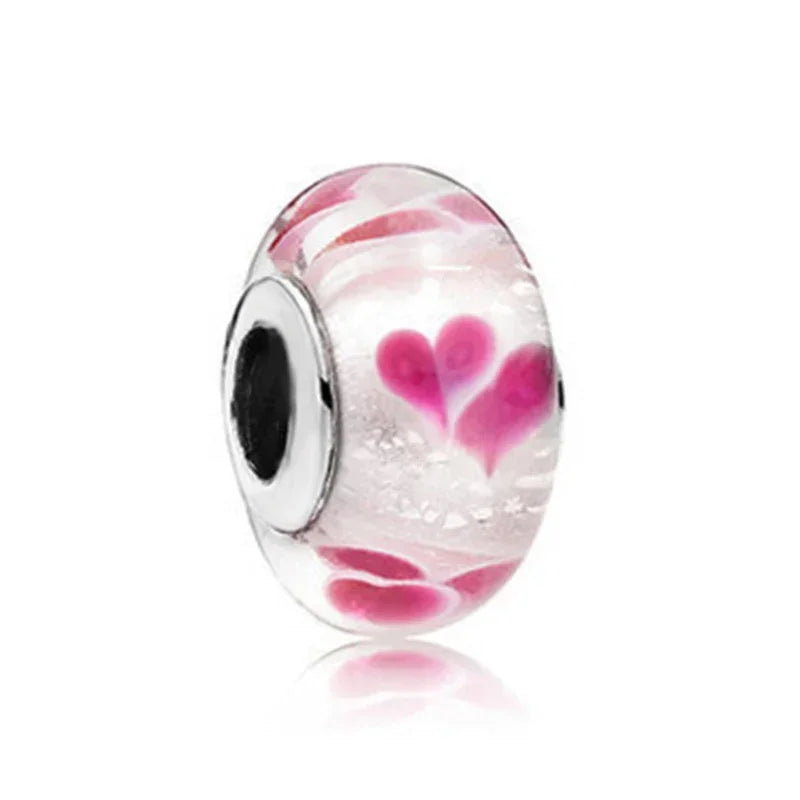 925 Sterling Silver Murano Glass Galaxy & Clover Heart Beads | Fit Pandora Bracelet DIY Jewelry Gift for Mum
