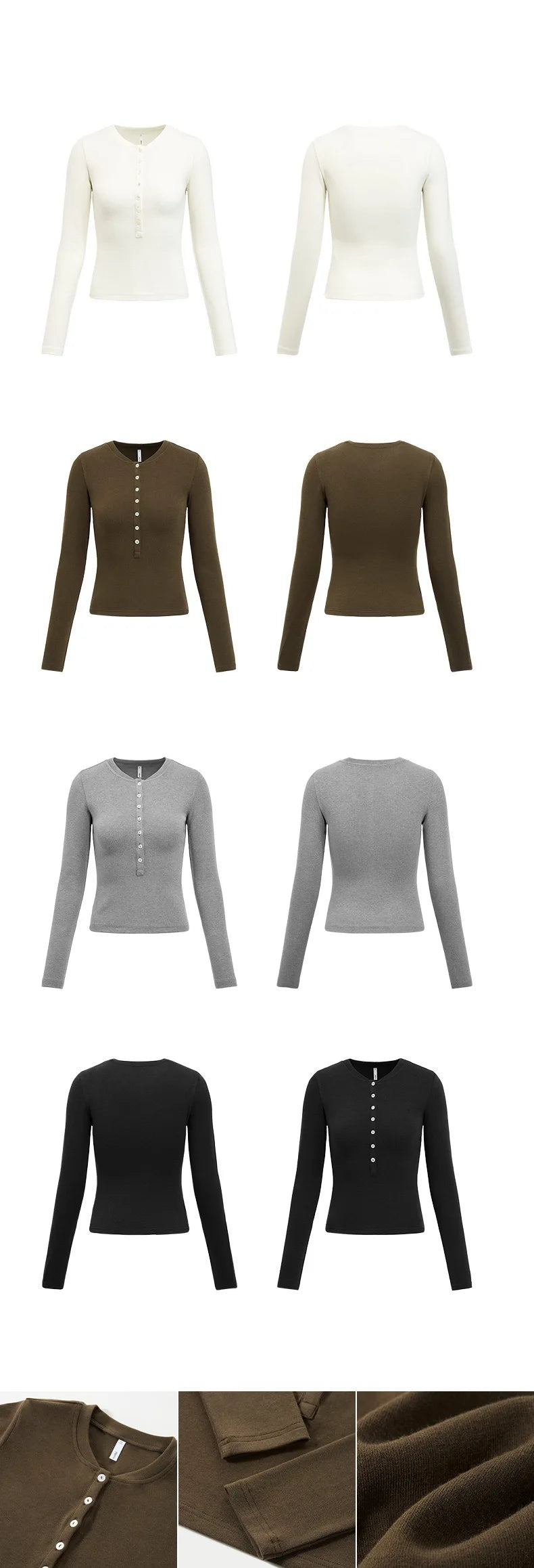 Women’s Casual Henley Neck Long Sleeve T-Shirt – Minimalist Solid Skinny Lenzing Lyocell Top